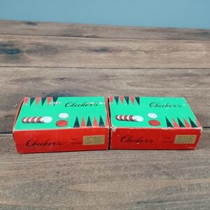 Two Vintage Checkers Game Sets Brown White Plastic Pieces Boxes